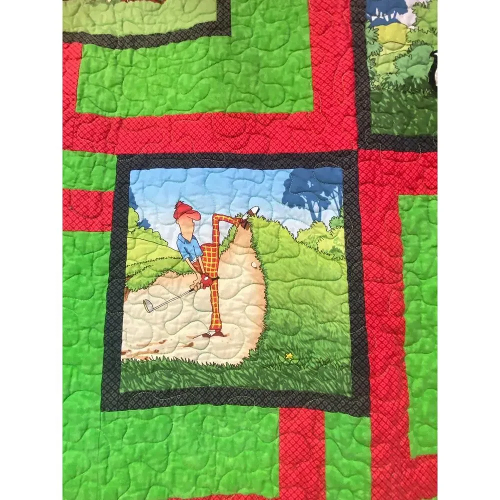 Handmade Quilt Golf Humor Theme Wall Hanging/Lap Quilt 47”x62”